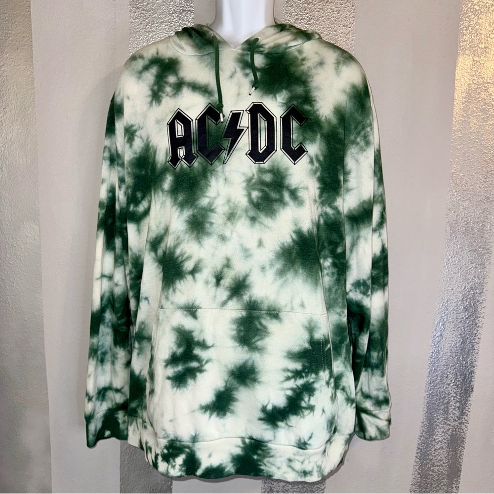 AC/DC Band Green White Tie-Dye Men's 2XL Sweatshirt‎ Hoodie Rock Hippie Unisex